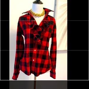 Ralph Lauren red plaid top with ruffles